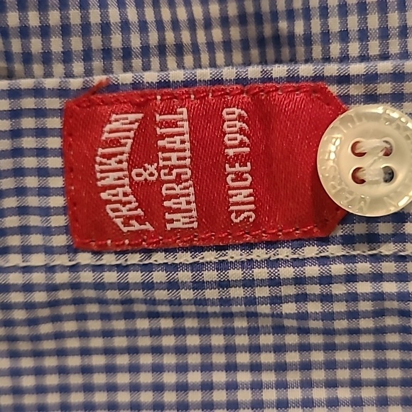 FRANKLIN & MARSHALL Men's Long Sleeved Button-Down Shirt, Blue/White Gingham - Picture 9 of 13